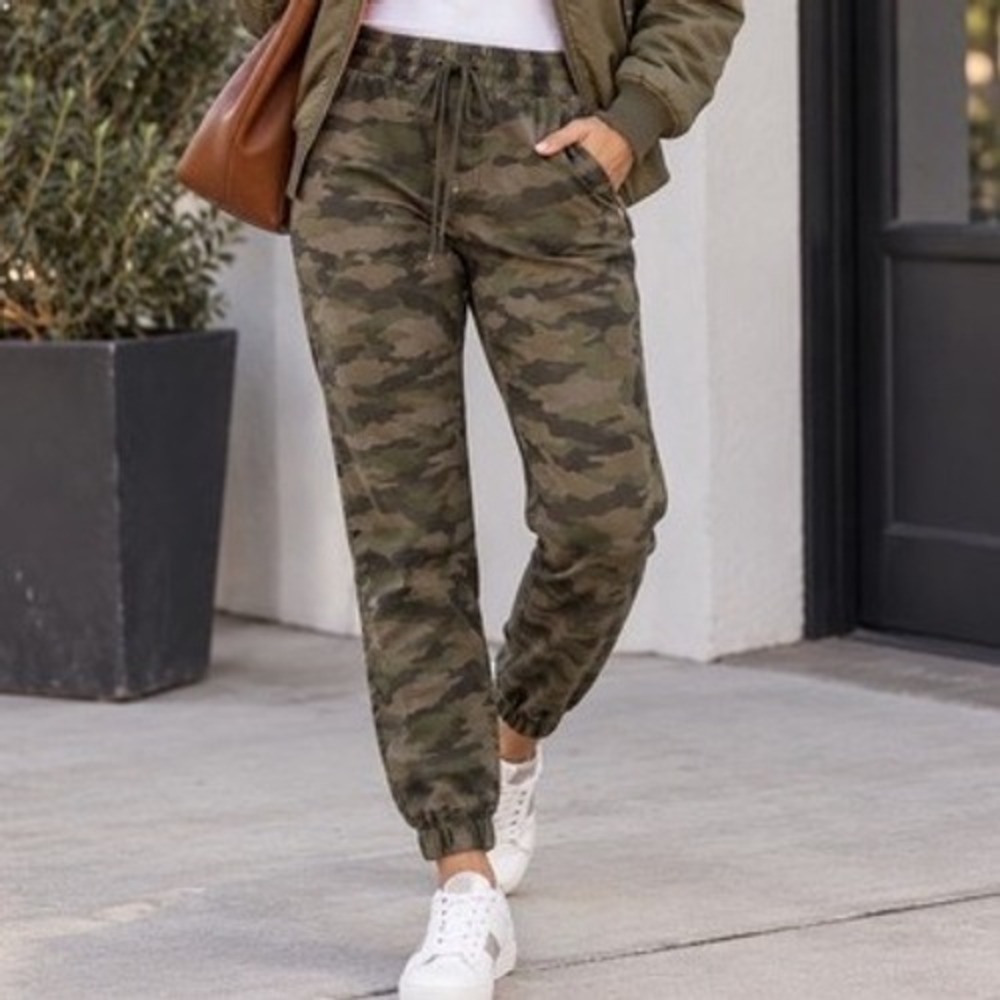 Levis Womens Green Camo Print Drawstring Elastic Waist Jogger Pants Large